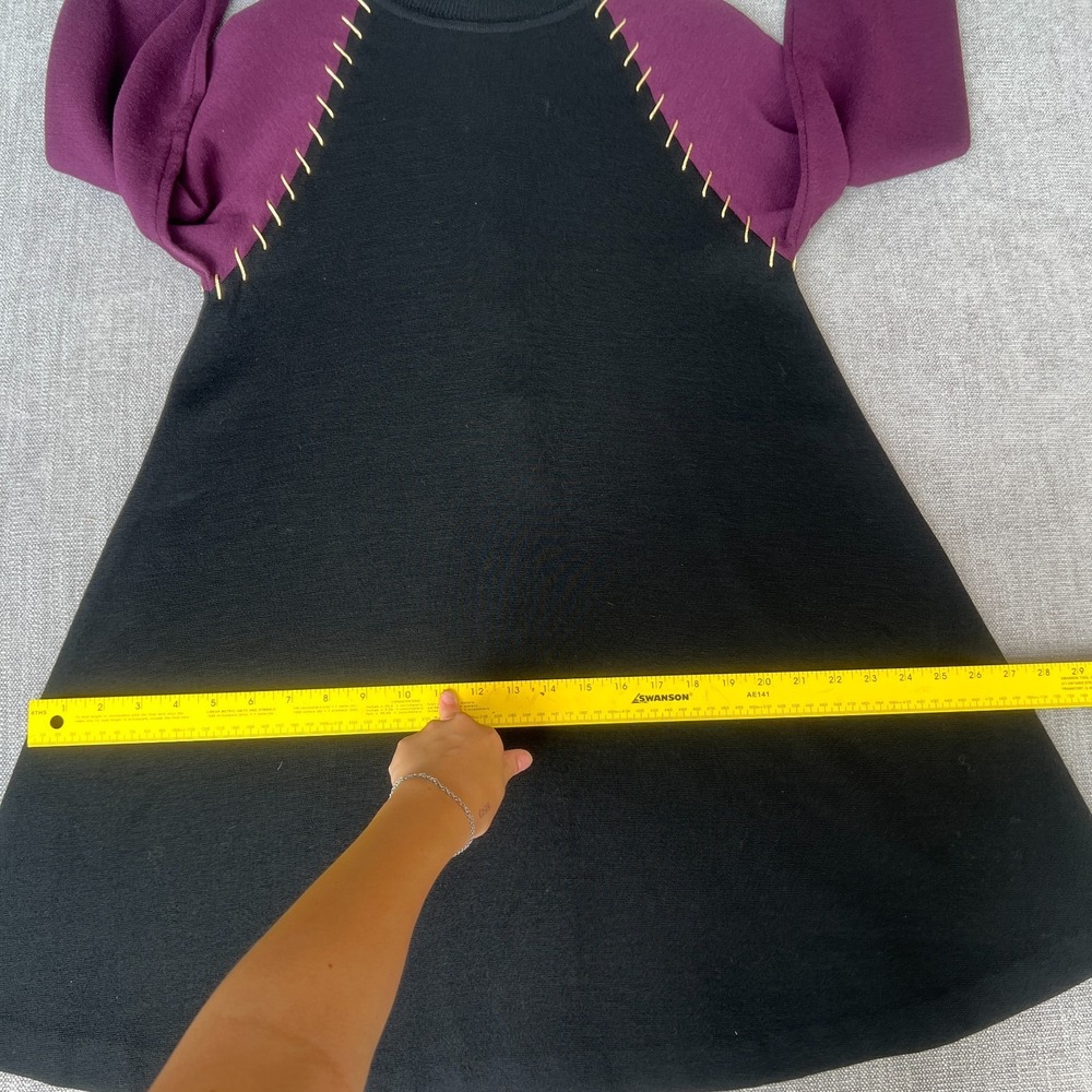 Vintage Bill Blass Sweater Dress Womens 10 P Black Purple Wool Knit Button Front - Picture 7 of 10